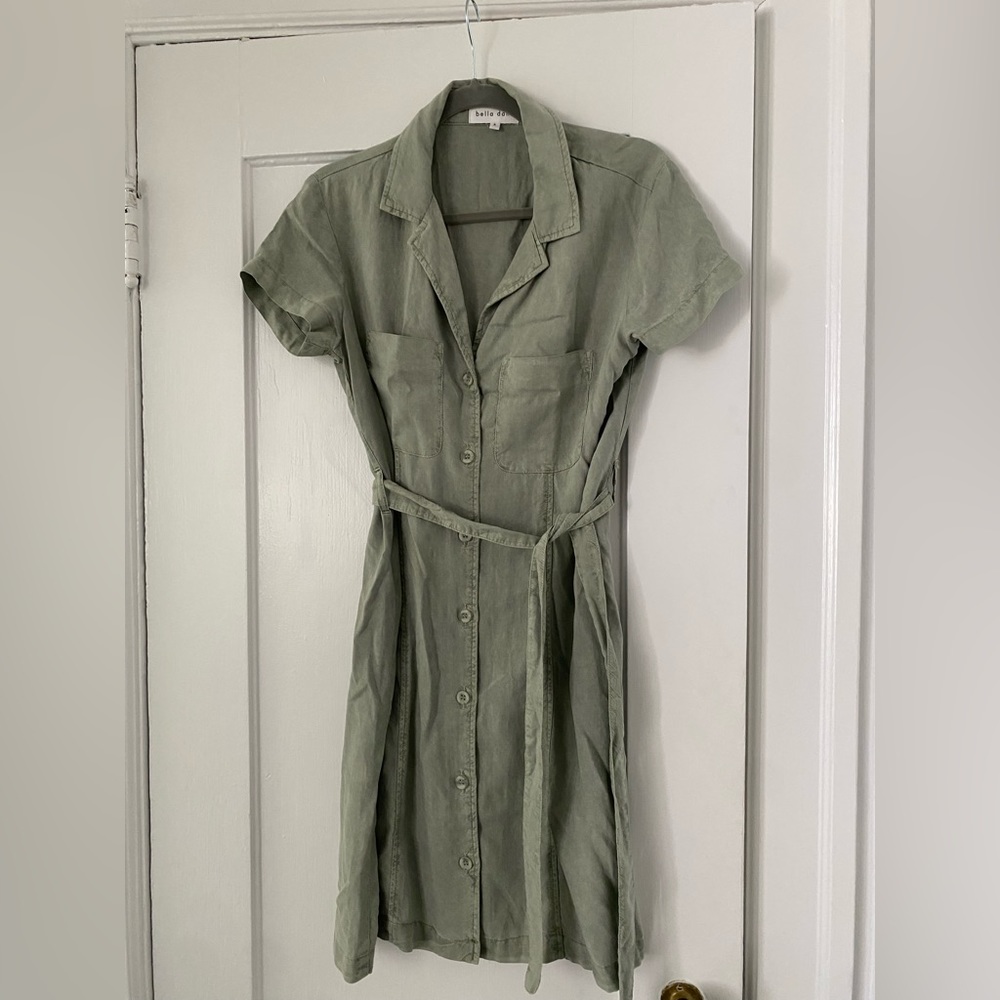 Bella Dahl green khaki shirt dress size small